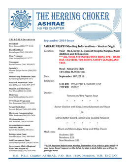 September 2019 Issue ASHRAE NB/PEI Meeting Information