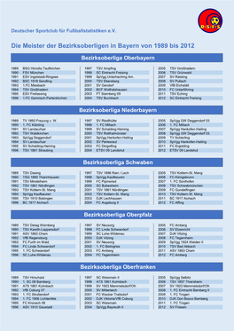 Die Meister Der Bezirksoberligen in Bayern Von 1989 Bis 2012