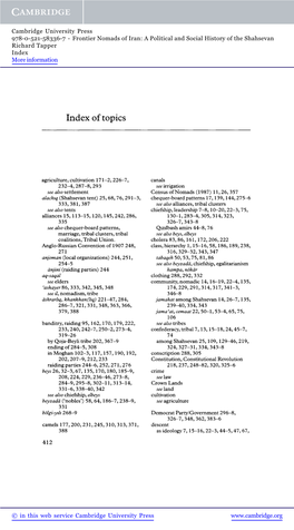 Frontier Nomads of Iran: a Political and Social History of the Shahsevan Richard Tapper Index More Information