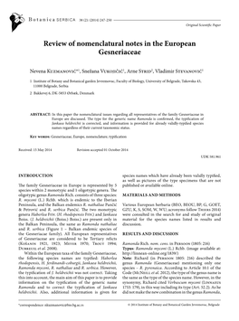 Review of Nomenclatural Notes in the European Gesneriaceae