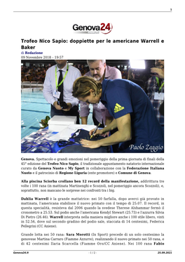 Trofeo Nico Sapio: Doppiette Per Le Americane Warrell E Baker Di Redazione 09 Novembre 2018 – 19:57