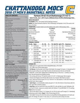 CHATTANOOGA MOCS 2016-17 MEN’S BASKETBALL NOTES TABLE of CONTENTS Furman (10-6/3-0) at Chattanooga (11-4/2-1) Notes