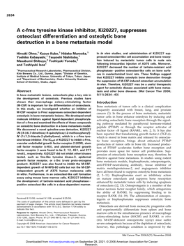 A C-Fms Tyrosine Kinase Inhibitor, Ki20227, Suppresses Osteoclast Differentiation and Osteolytic Bone Destruction in a Bone Metastasis Model