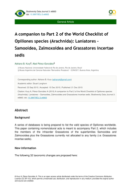 Laniatores – Samooidea, Zalmoxoidea and Grassatores Incertae Sedis