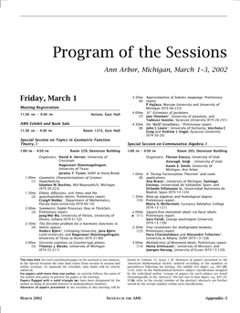 Program of the Sessions, Ann Arbor, Volume 49, Number 3