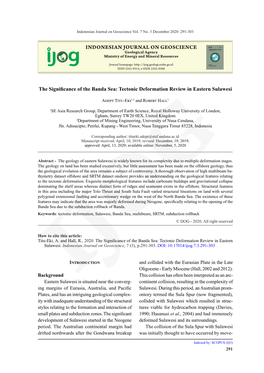 INDONESIAN JOURNAL on GEOSCIENCE the Significance Of
