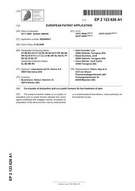 Co-Crystals of Duloxetine and Co-Crystal Formers for the Treatment