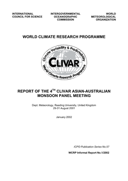World Climate Research Programme Report of the 4