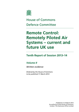 Remotely Piloted Air Systems – Current and Future UK Use