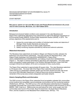 2015 Macatawa and Pigeon Watersheds Biosurvey Monitoring Report