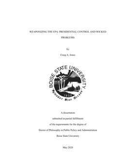 Weaponizing the EPA: Presidential Control and Wicked Problems