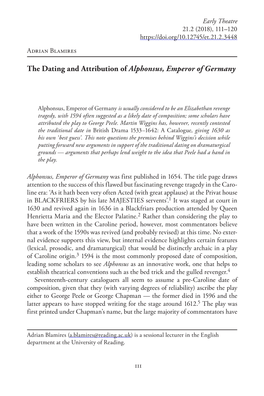 The Dating and Attribution of Alphonsus, Emperor of Germany