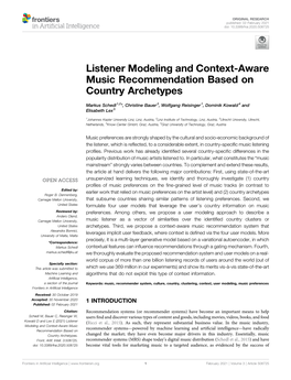 Listener Modeling and Context-Aware Music Recommendation Based on Country Archetypes