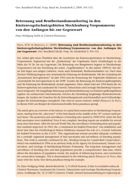 Betreuung Und Brutbestandsmonitoring in Den Küstenvogelschutzgebieten Mecklenburg-Vorpommerns Von Den Anfängen Bis Zur Gegenwart