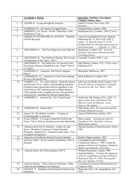 Publisher, Description, Volumes, Edition, Date 1. 1 ADAMS, R. Voyage Through the Antarctic Alfred A