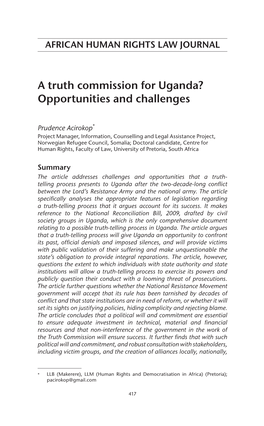 A Truth Commission for Uganda? Opportunities and Challenges