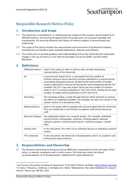 Responsible Research Metrics Policy