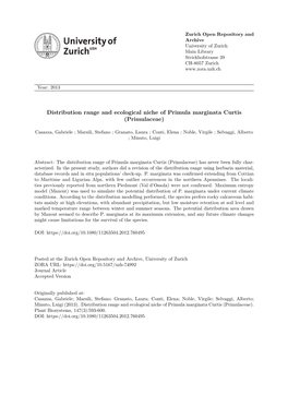 Distribution Range and Ecological Niche of Primula Marginata Curtis (Primulaceae)