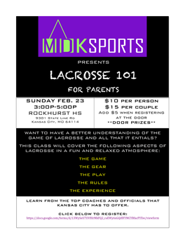 Lacrosse 101 for Parents Sunday Feb