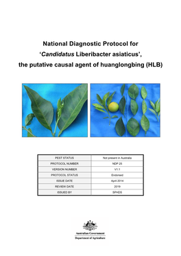 National Diagnostic Protocol for 'Candidatus Liberibacter Asiaticus'