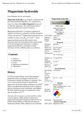 Magnesium Hydroxide - Wikipedia, the Free Encyclopedia