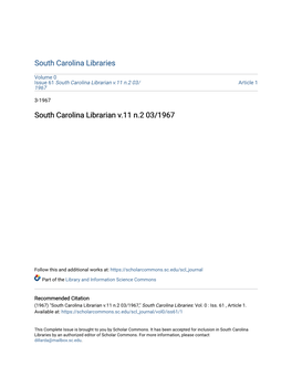 South Carolina Librarian V.11 N.2 03/1967