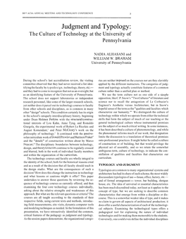 Judgment and Typology: the Culture of Technology at the University of Pennsylvania