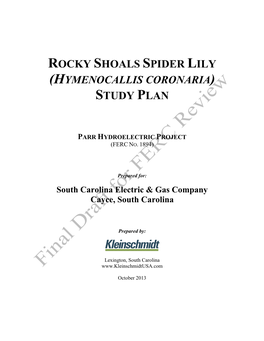 Rocky Shoals Spider Lily (Hymenocallis Coronaria) Study Plan