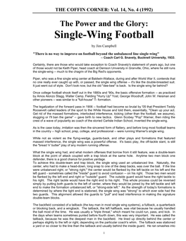 The Power and the Glory: Single-Wing Football