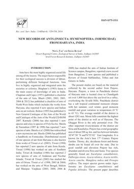 New Records of Ants (Insecta: Hymenoptera: Formicidae) from Haryana, India