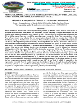 Abundance, Density and Natural Regeneration Potential of Trees at Shasha