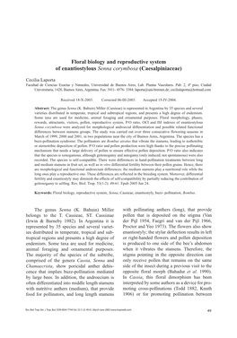 Floral Biology and Reproductive System of Enantiostylous Senna Corymbosa (Caesalpiniaceae)