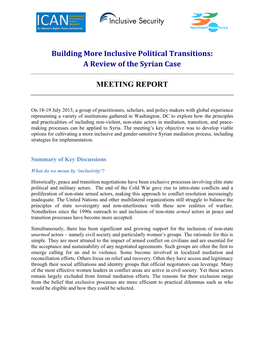 Building More Inclusive Political Transitions: a Review of the Syrian Case
