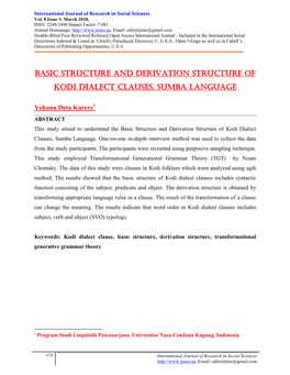 Basic Structure and Derivation Structure of Kodi Dialect Clauses, Sumba Language