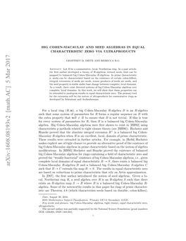 Arxiv:1608.08193V2 [Math.AC] 5 Mar 2017 Xssan Exists Uhthat Such Uhta Oesse Fprmtr for Parameters of System Some That Such Si R Hoe