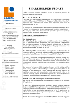 For Personal Use Only Use Personal for Result, BMRC Is Now Perrmitted to Seek Approval of Its EP Applications the Subject of Its Various Option to Purchase Agreements