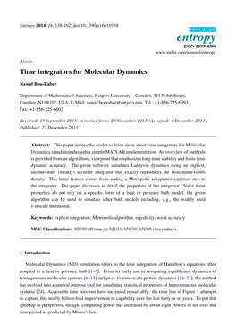 Time Integrators for Molecular Dynamics