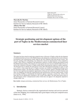 Strategic Positioning and Development Options of the Port of Naples in the Mediterranean Containerised Liner Services Market