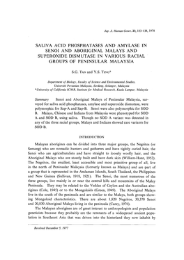 Saliva Acid Phosphatases and Amylase in Senoi and Aboriginal Malays and Superoxide Dismutase in Various Racial Groups of Peninsular Malaysia