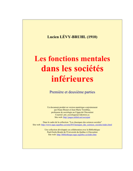 Les Fonctions Mentales Dans Les Sociétés Inférieures