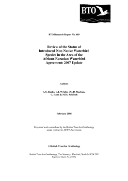 Review of the Status of Introduced Non-Native Waterbird Species in the Area of the African-Eurasian Waterbird Agreement: 2007 Update