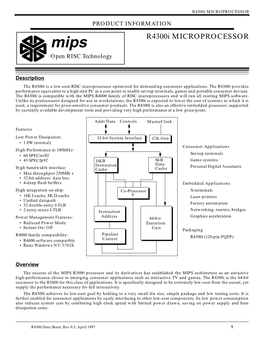 Mips R4300i MICROPROCESSOR Open RISC Technology