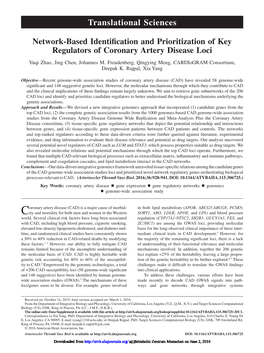 Network-Based Identification and Prioritization of Key Regulators of Coronary Artery Disease Loci