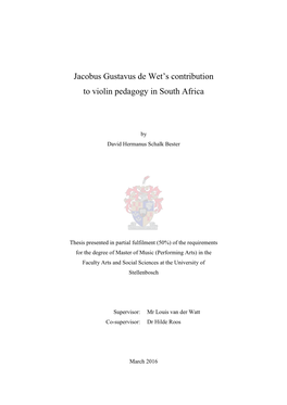 Jacobus Gustavus De Wet's Contribution to Violin Pedagogy in South Africa