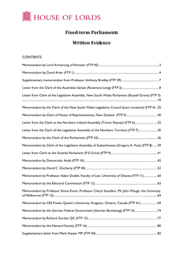 Fixed-Term Parliaments Written Evidence