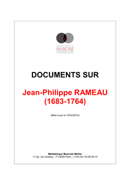 DOCUMENTS SUR Jean-Philippe RAMEAU (1683-1764)
