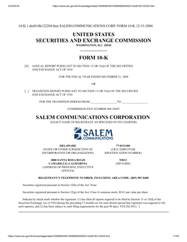 United States Securities and Exchange Commission Form