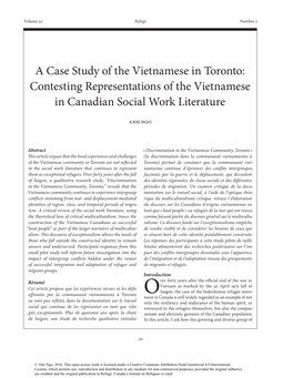 A Case Study of the Vietnamese in Toronto: Contesting Representations of the Vietnamese in Canadian Social Work Literature