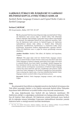 SARİKOLİ-TÜRKÇE DİL İLİŞKİLERİ VE SARİKOLİ DİLİNDEKİ KOPYALANMIŞ TÜRKÇE KODLAR Sarikoli-Turkic Language Contacts and Copied Turkic Codes in Sarikoli Language