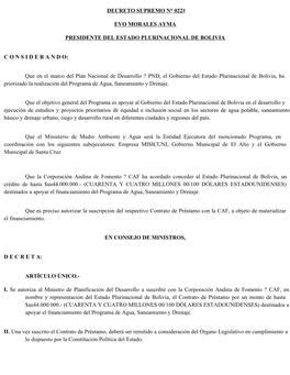Decreto Supremo N° 0221 Evo Morales Ayma Presidente